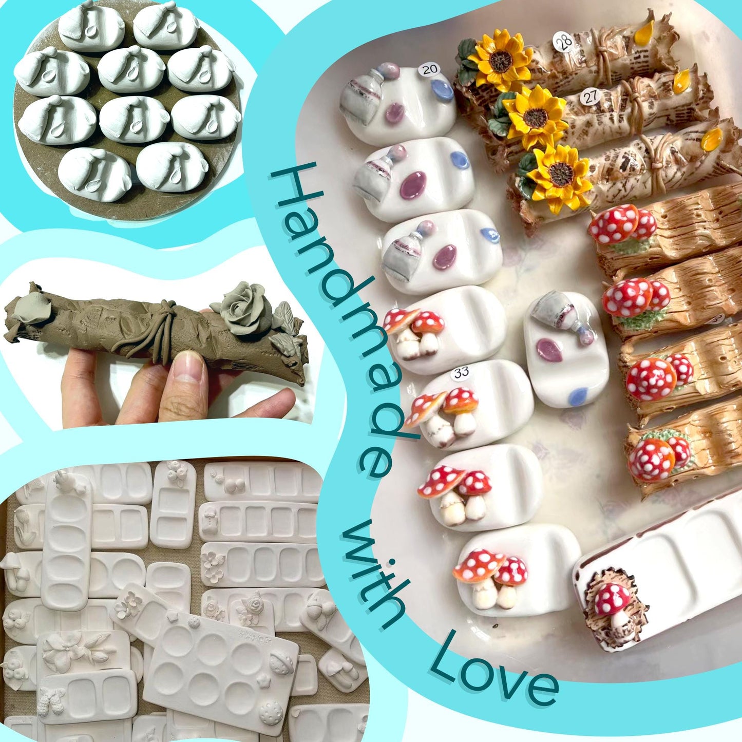 Handmade Mini Ceramic Watercolor Palette | Portable Travel Mixing Palette for Urban Sketching