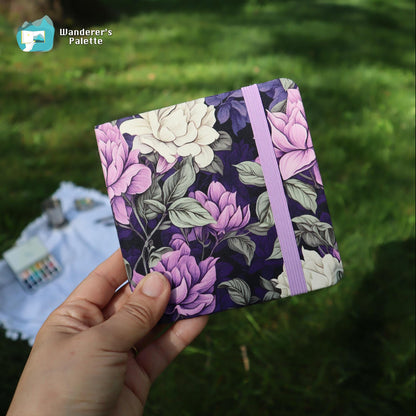 Floral Linen Cover Watercolor Journal | 100% Cotton 300gsm Travel Sketchbook, 4.7×4.7"