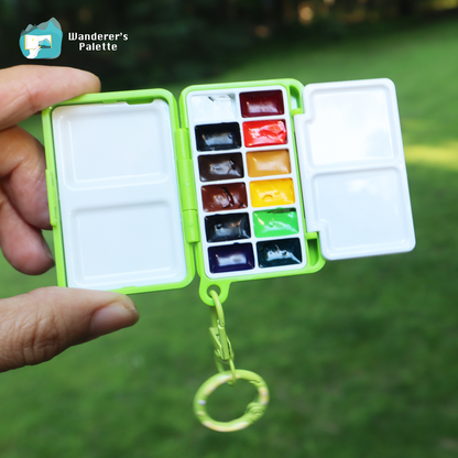 	Pos 6: Mini travel palette size comparison - pocket-sized art kit