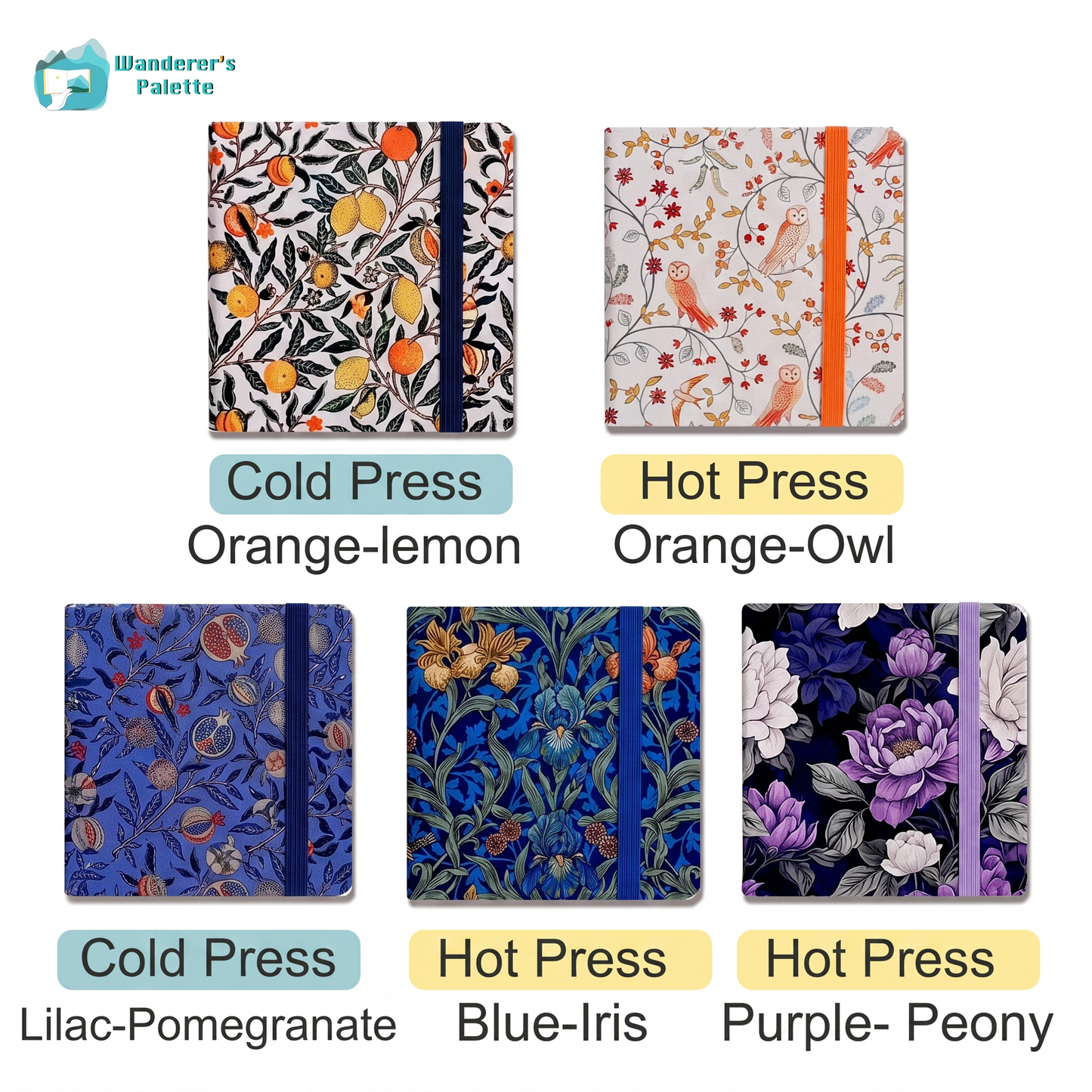 Floral Linen Cover Watercolor Journal | 100% Cotton 300gsm Travel Sketchbook, 4.7×4.7"