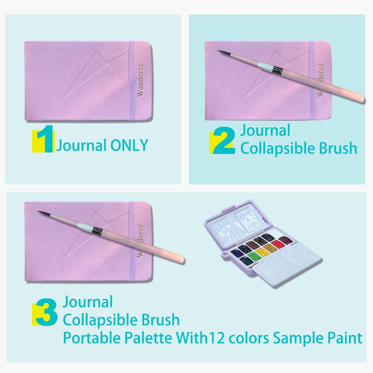 Personalized Watercolor Journal | 100% Cotton Paper Travel Sketchbook with Faux Leather Cover