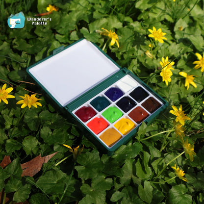 Pocket Watercolor Palette | 12-Well Refillable Travel Palette, Empty or Pre-Filled with Holbein Colors