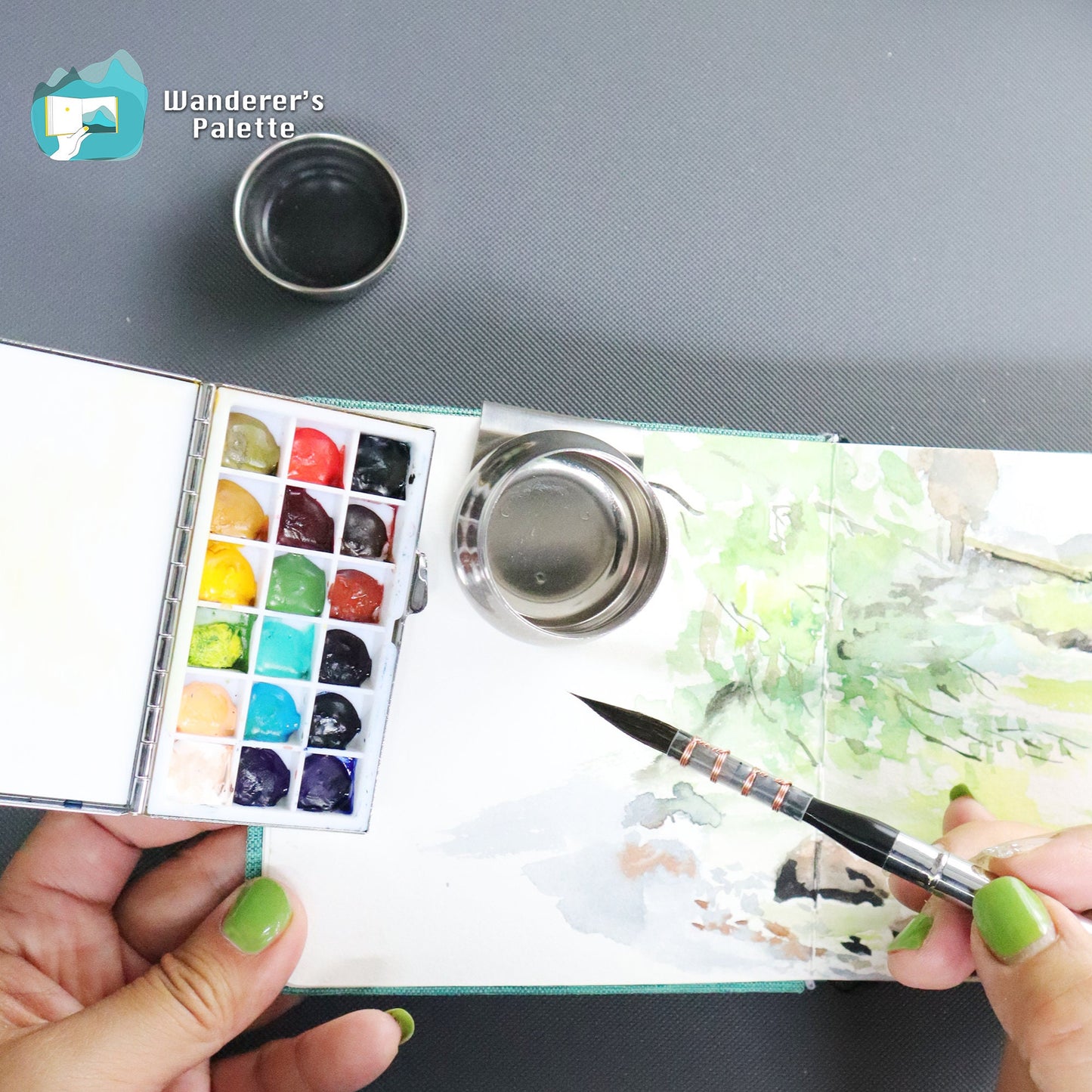 Stainless Steel Travel Palette Cup | Single & Double Dipper with Screw Lid, Artist Water Cup
