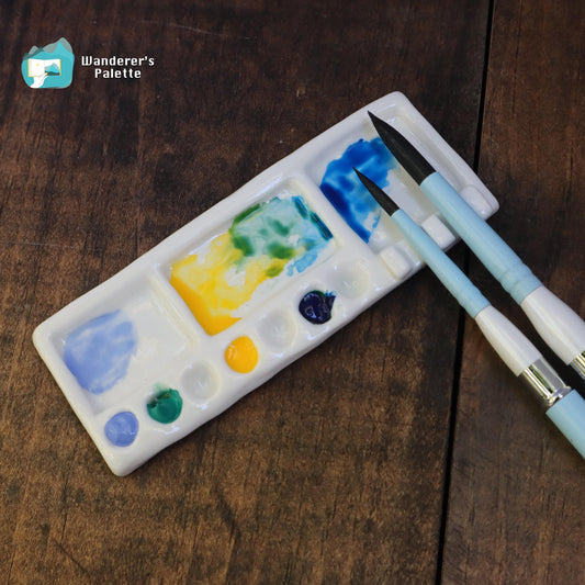 Handmade Mini Ceramic Watercolor Palette | Portable Travel Mixing Palette for Urban Sketching