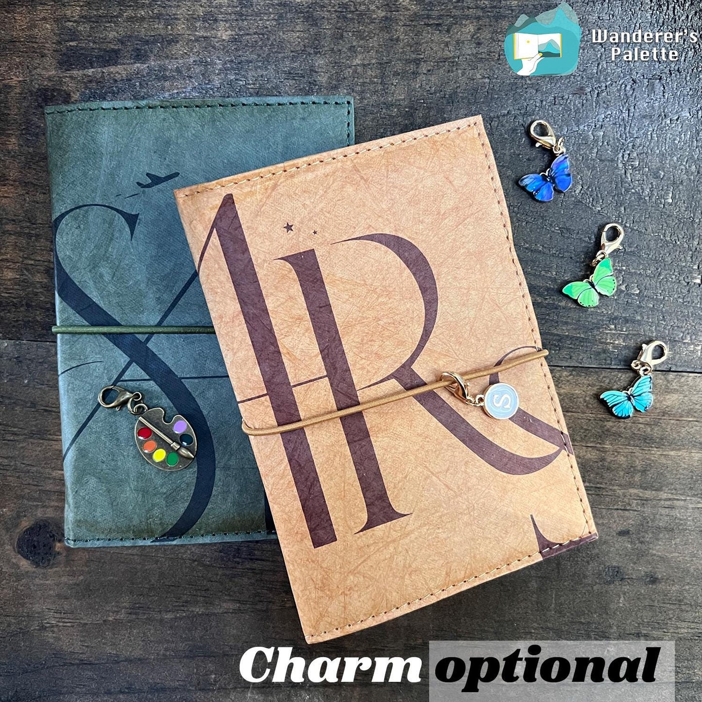 	Pos 2: Kraft paper notebook cover close-up with decorative charms