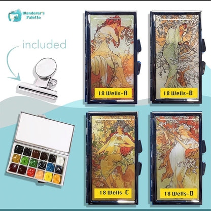 Magnetic Watercolor Travel Palette | 16/18 Hand-Filled Holbein Colors with Ceramic Mixing Surface & Metal Tin