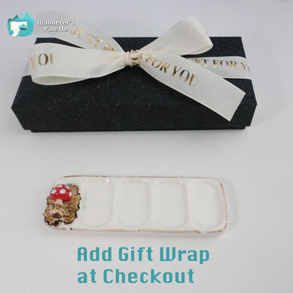 Handmade Ceramic Watercolor Mixing Palette | 5" Travel Size with Mushroom Detail, Artist Gift