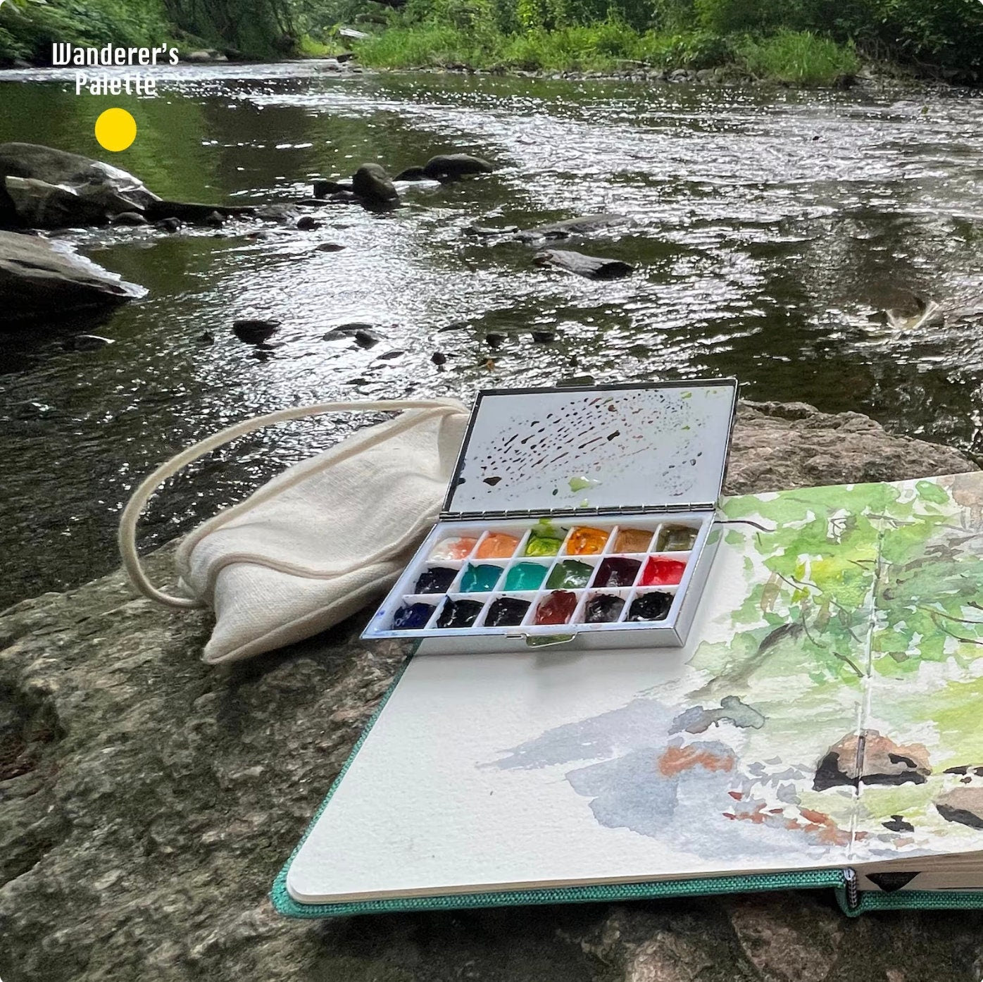 Magnetic Watercolor Travel Palette | 16/18 Hand-Filled Holbein Colors with Ceramic Mixing Surface & Metal Tin