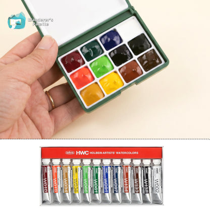 Pocket Watercolor Palette | 12-Well Refillable Travel Palette, Empty or Pre-Filled with Holbein Colors