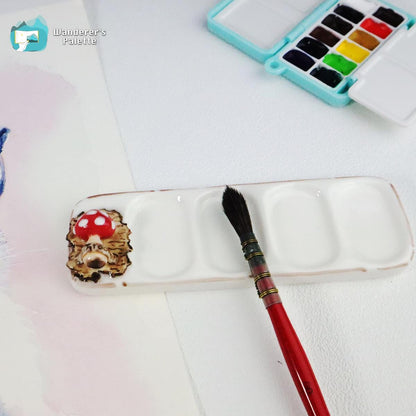 Handmade Ceramic Watercolor Mixing Palette | 5" Travel Size with Mushroom Detail, Artist Gift