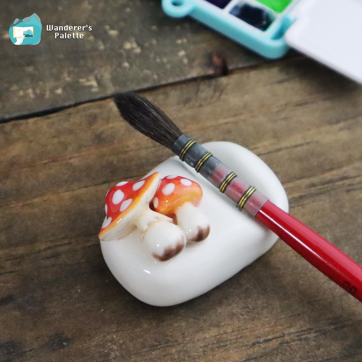 Pos 7: Mushroom ceramic brush rest gift packaging - artist brush holder