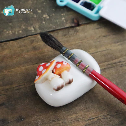 Pos 7: Mushroom ceramic brush rest gift packaging - artist brush holder