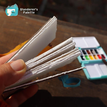 Deckle Edge Cotton Watercolor Journal | 100% Cotton 300gsm Travel Sketchbook, 4×4"
