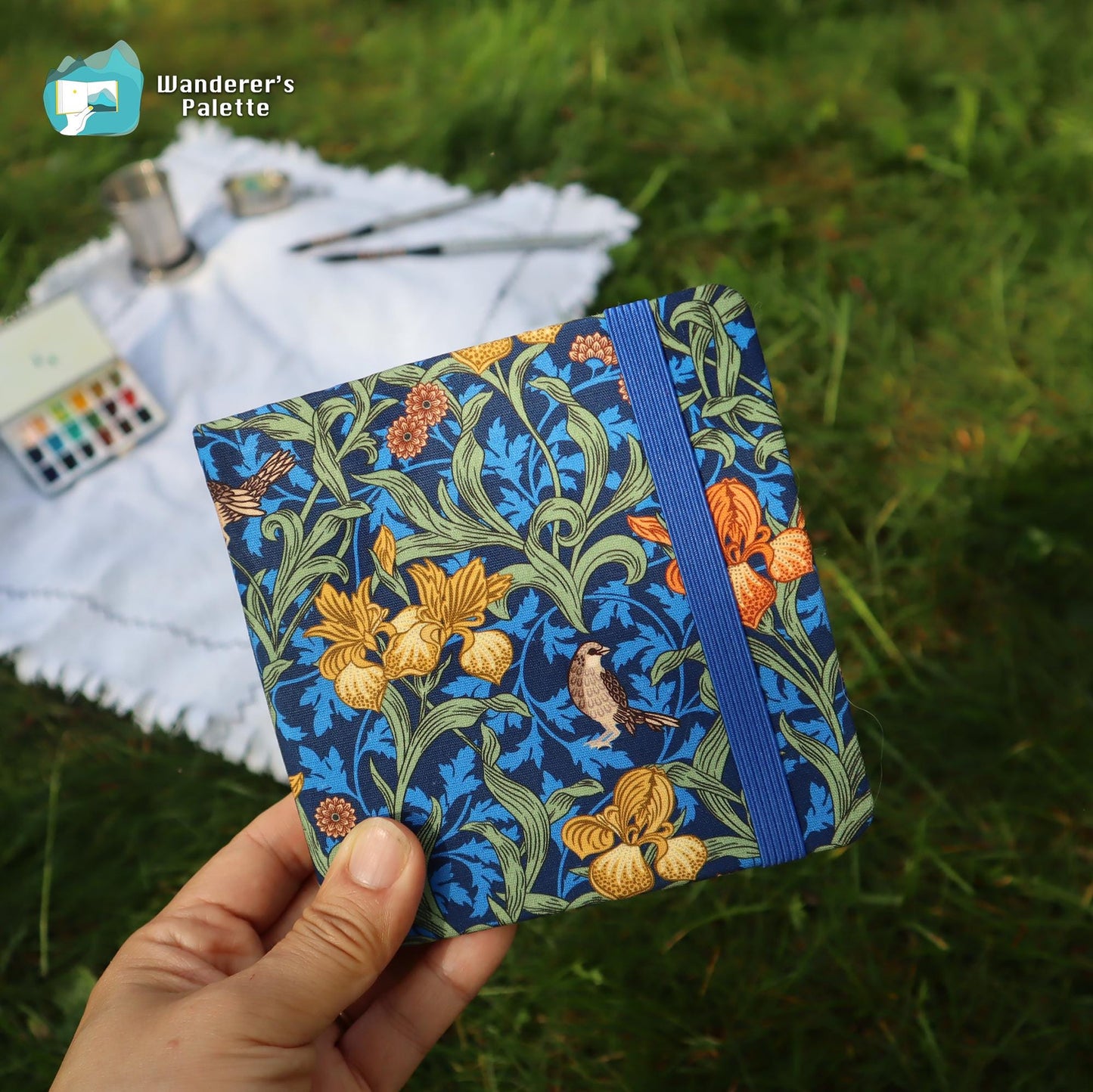 Floral Linen Cover Watercolor Journal | 100% Cotton 300gsm Travel Sketchbook, 4.7×4.7"