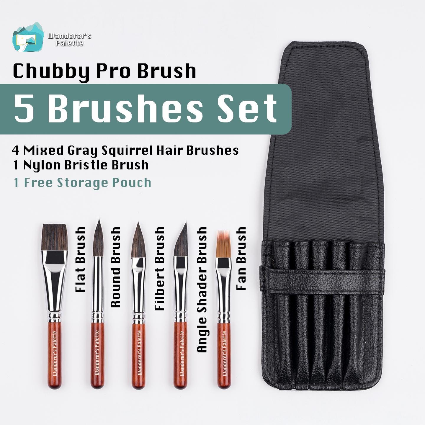 Pos 3: Artist painting with gray squirrel hair travel watercolor brush set