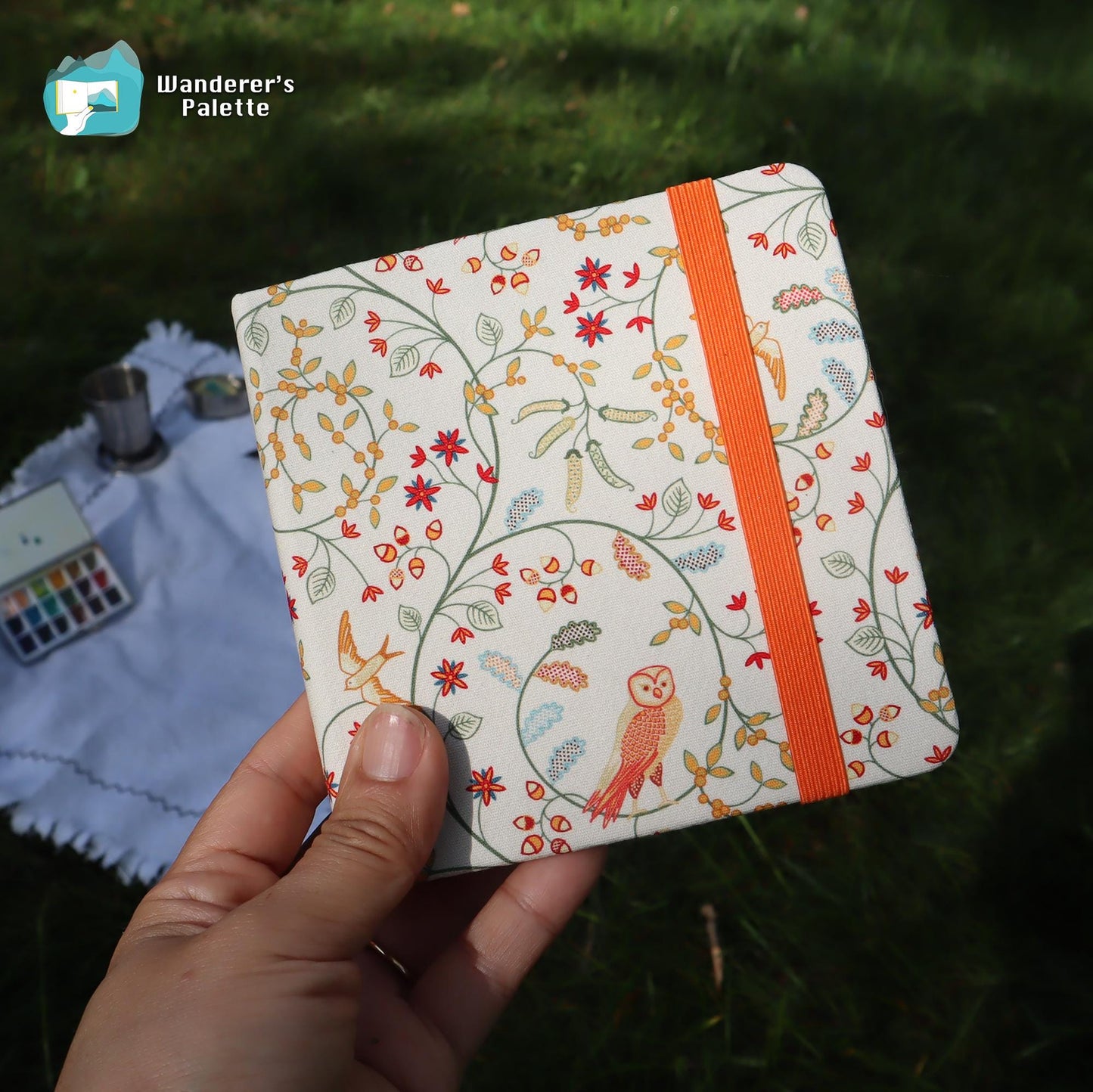 Floral Linen Cover Watercolor Journal | 100% Cotton 300gsm Travel Sketchbook, 4.7×4.7"