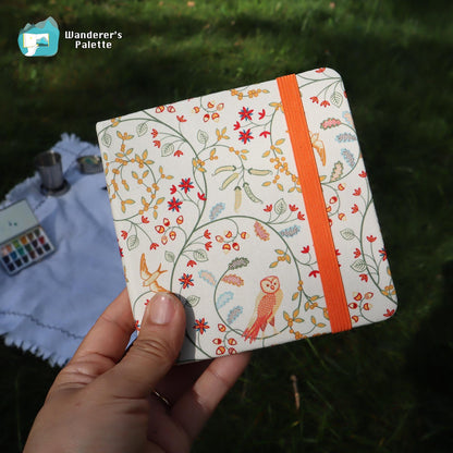 Floral Linen Cover Watercolor Journal | 100% Cotton 300gsm Travel Sketchbook, 4.7×4.7"