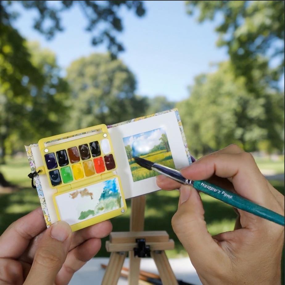 Travel Watercolor Gift Set | Portable Art Kit in Mini Suitcase, Gift for Artists