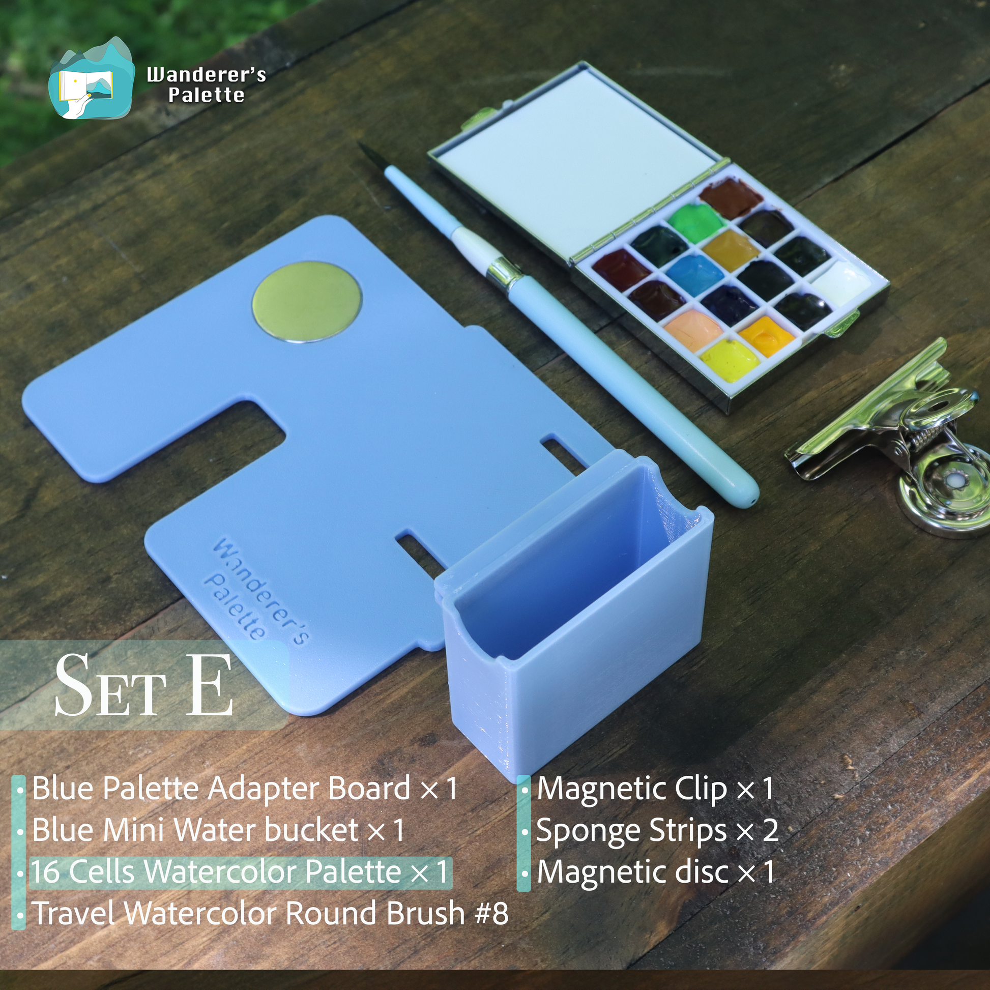 Personalized Plein Air Watercolor Board ｜ Palette Adapter | Choose Your Color & Custom Text ｜ Gift for Artist A color options chart for a nature-inspired  , showing 12 different color variants labeled with names like Sky, Lagoon, Olive, Teal, Pine, Moss, Lavender, Iris, Peony, Dune, Sunflower, and Slate. Each variant includes a small elephant-shaped product photo and a descriptive color label.