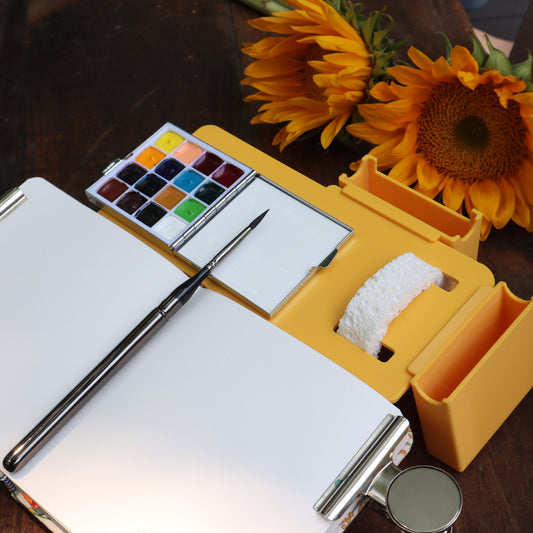 Gift for Artist ｜Sunflower Yellow Watercolor Travel Art Set | Plein Air Painting Set