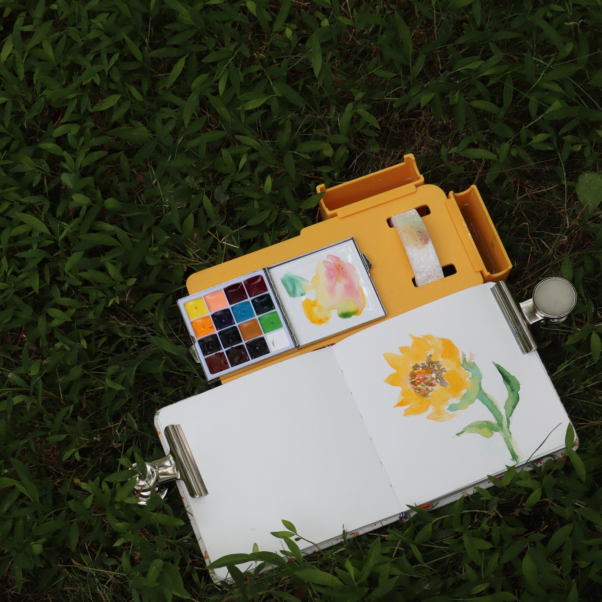 Gift for Artist ｜Sunflower Yellow Watercolor Travel Art Set | Plein Air Painting Set