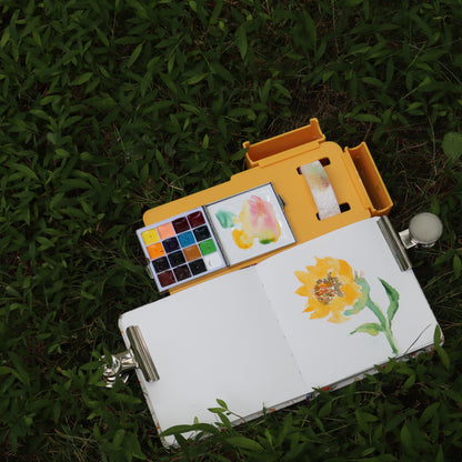Gift for Artist ｜Sunflower Yellow Watercolor Travel Art Set | Plein Air Painting Set