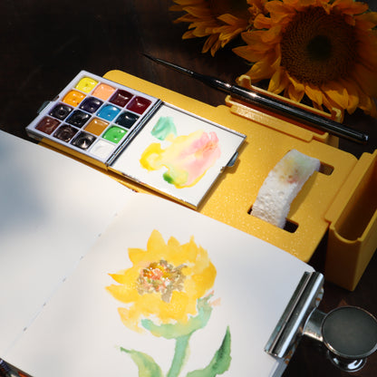 Gift for Artist ｜Sunflower Yellow Watercolor Travel Art Set | Plein Air Painting Set
