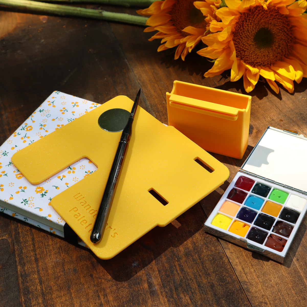 Gift for Artist ｜Sunflower Yellow Watercolor Travel Art Set | Plein Air Painting Set