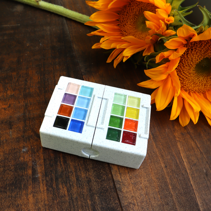 24 Wells Handmade Watercolor Palette | Portable Travel Paint Box, Urban Sketching Art Kit - Orange