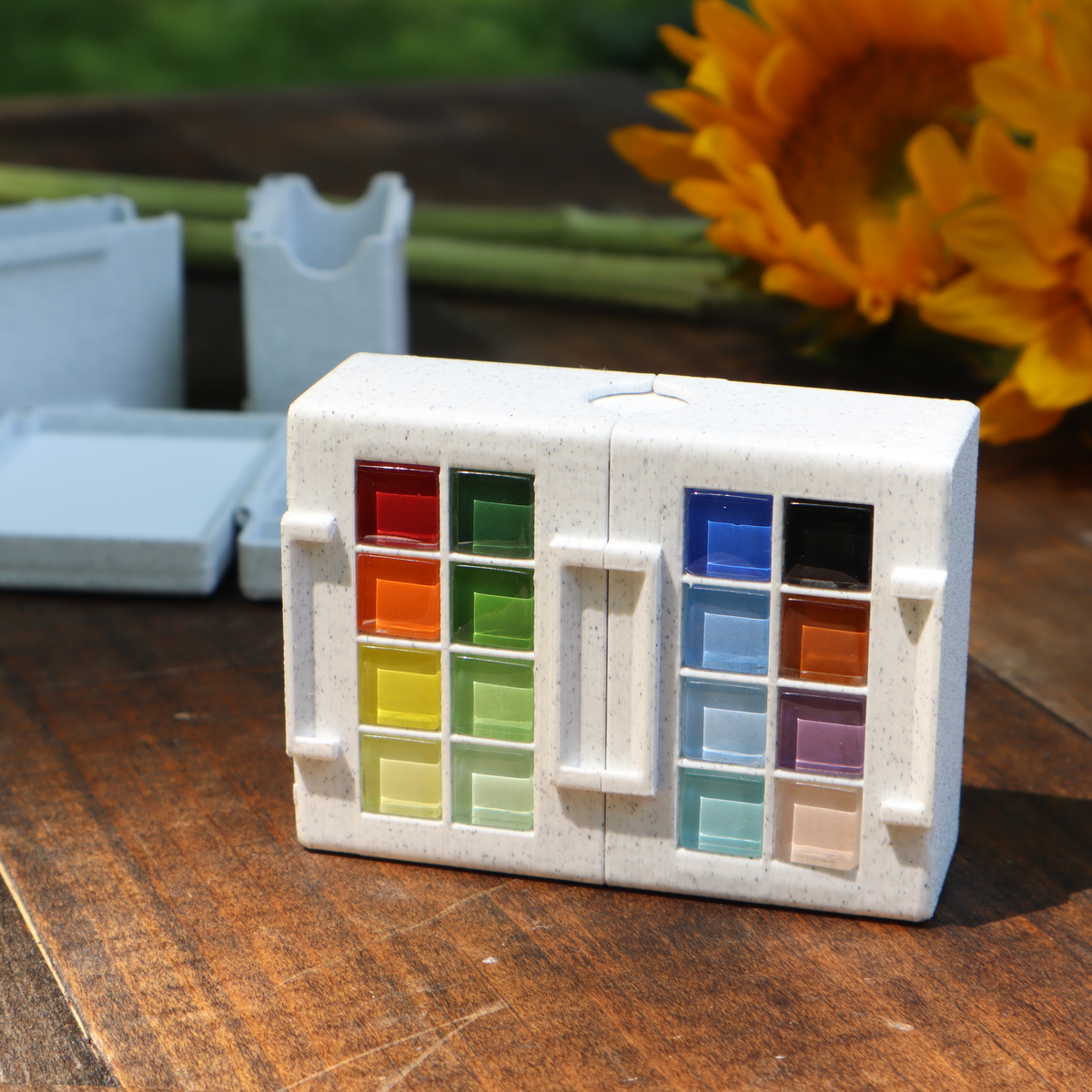24 Wells Handmade Watercolor Palette | Portable Travel Paint Box, Urban Sketching Art Kit - Orange