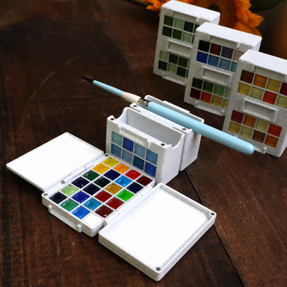 24 Wells Handmade Watercolor Palette | Portable Travel Paint Box, Urban Sketching Art Kit - Orange