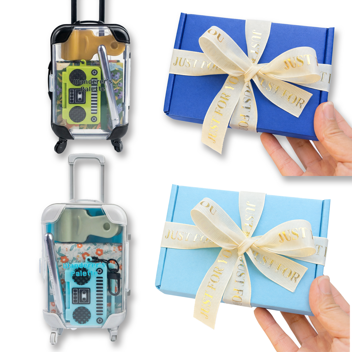 Personalized Mini Notebook Set | Gold Foil Cover, Pocket Journal with Pen & Suitcase Gift Box