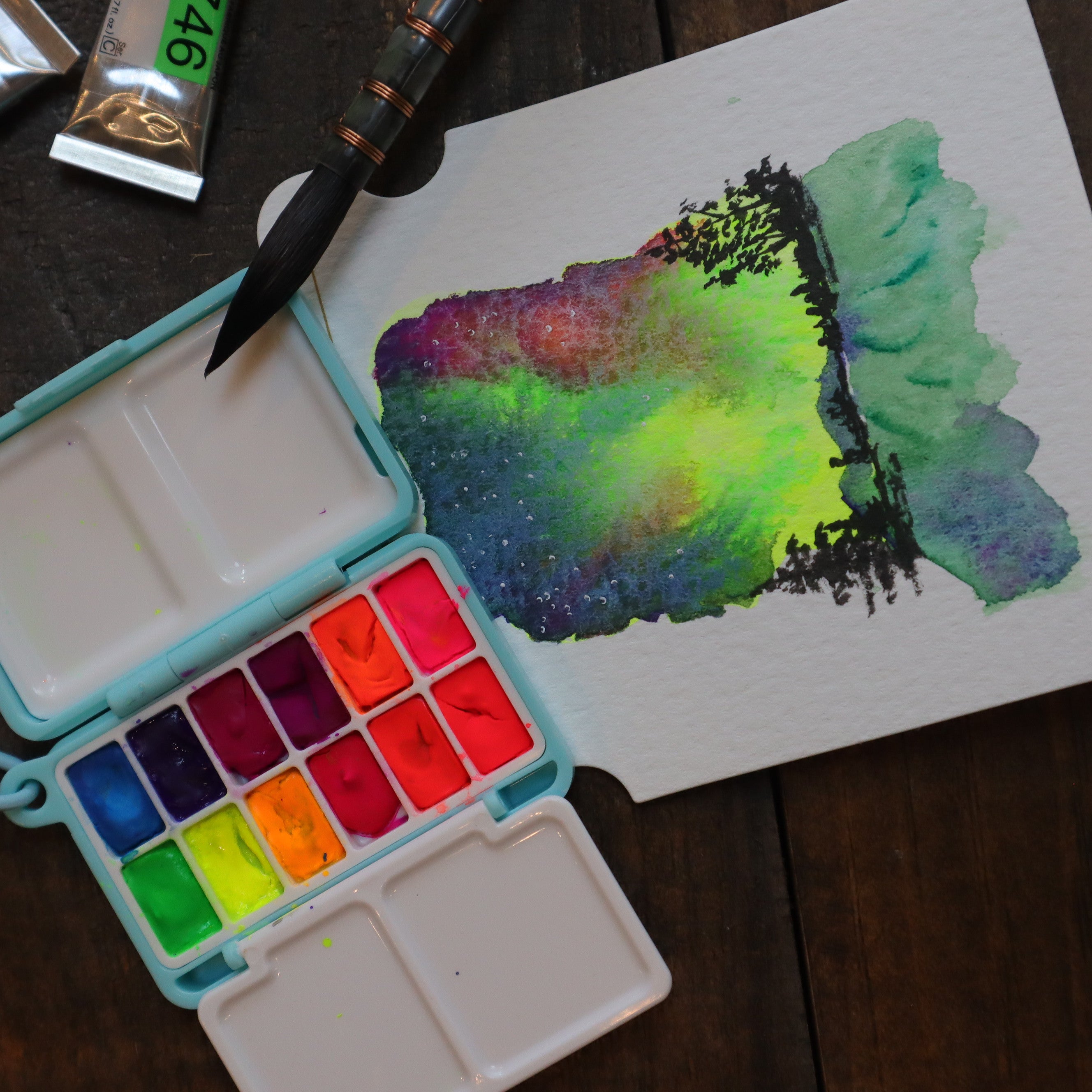 Aurora study painted with luminous watercolor