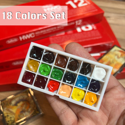 Magnetic Watercolor Travel Palette | 16/18 Hand-Filled Holbein Colors with Ceramic Mixing Surface & Metal Tin
