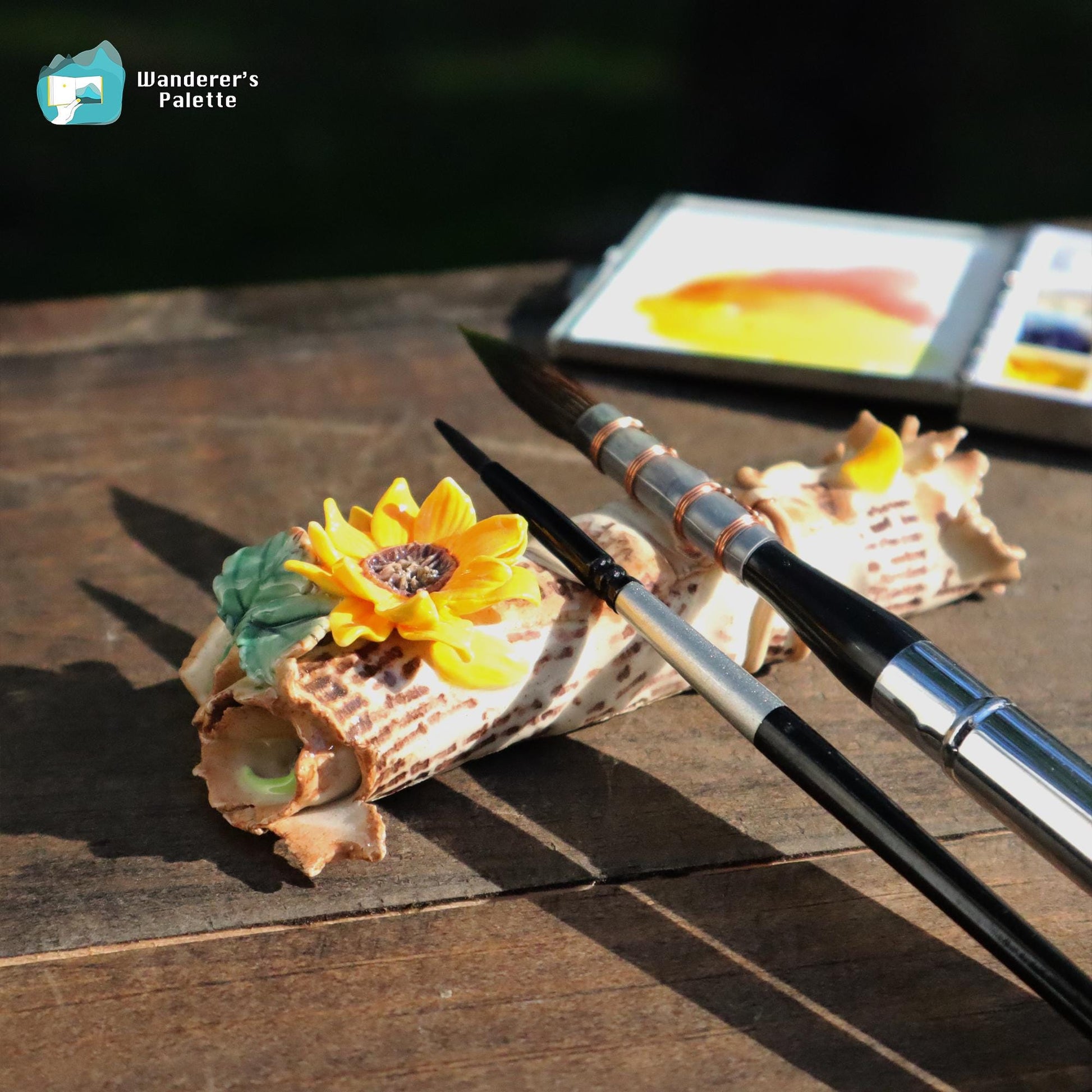 Pos 1: Handmade ceramic watercolor mixing palette 5 inch - mushroom detail travel size artist gift
