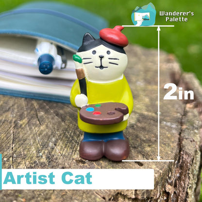 Mini Art Sketchbook Set with Artist Cat Figurine | Botanical Cover Travel Journal, Gift for Artists