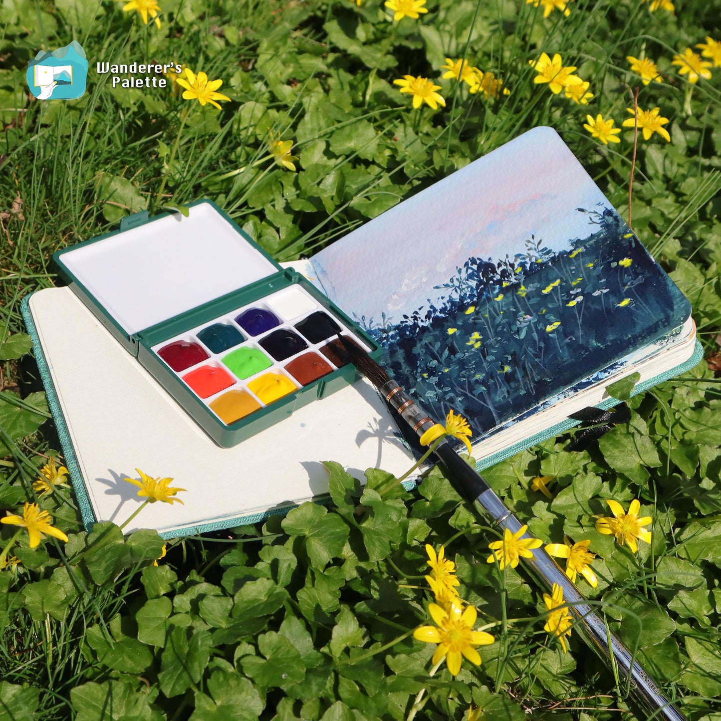 Pocket Watercolor Palette | 12-Well Refillable Travel Palette, Empty or Pre-Filled with Holbein Colors