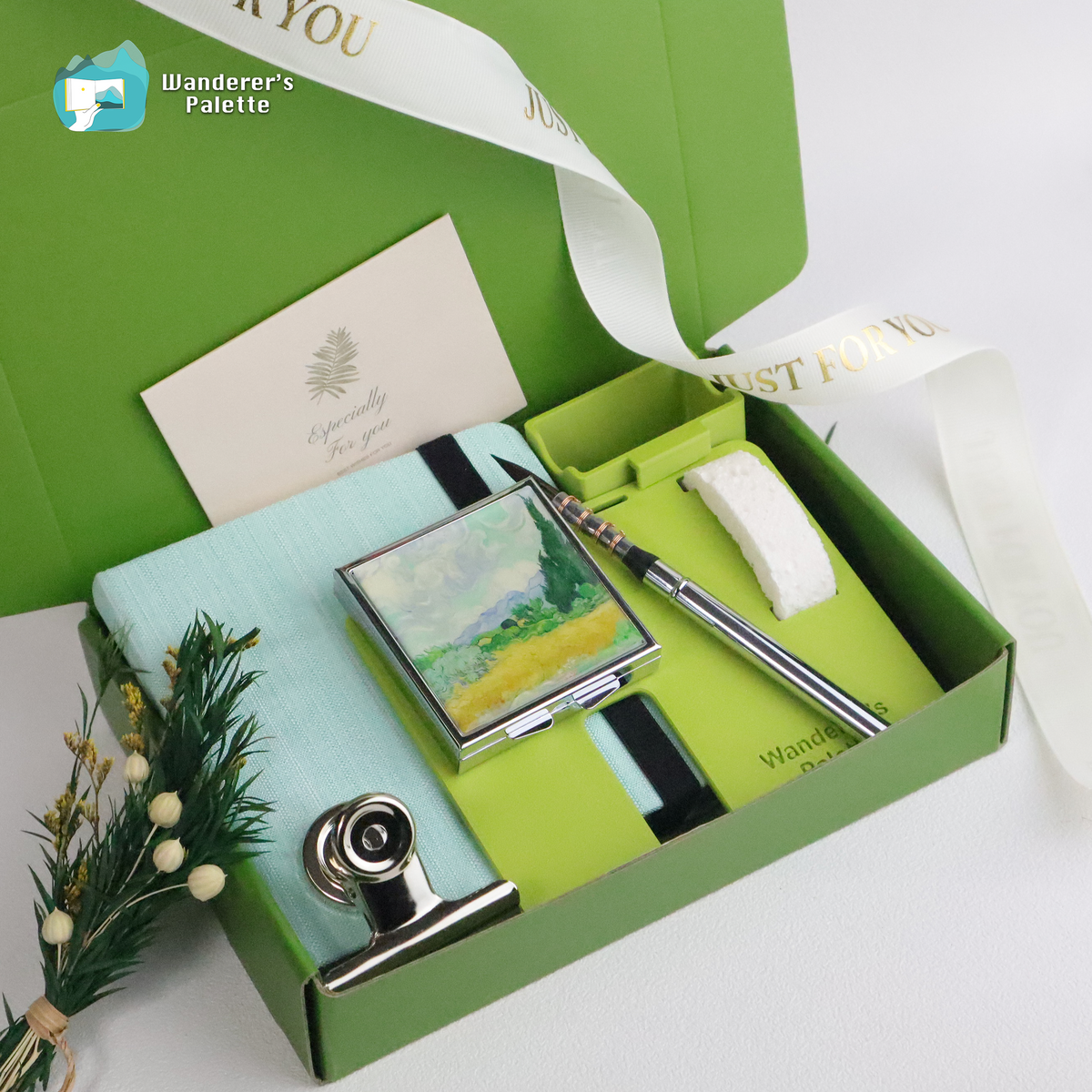Gift for Artist ｜Moss Green Watercolor Travel Art Set | Plein Air Painting Set