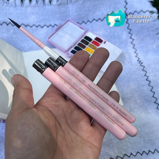 	Pos 1: Pink collapsible travel watercolor brush - squirrel mix hair portable short handle