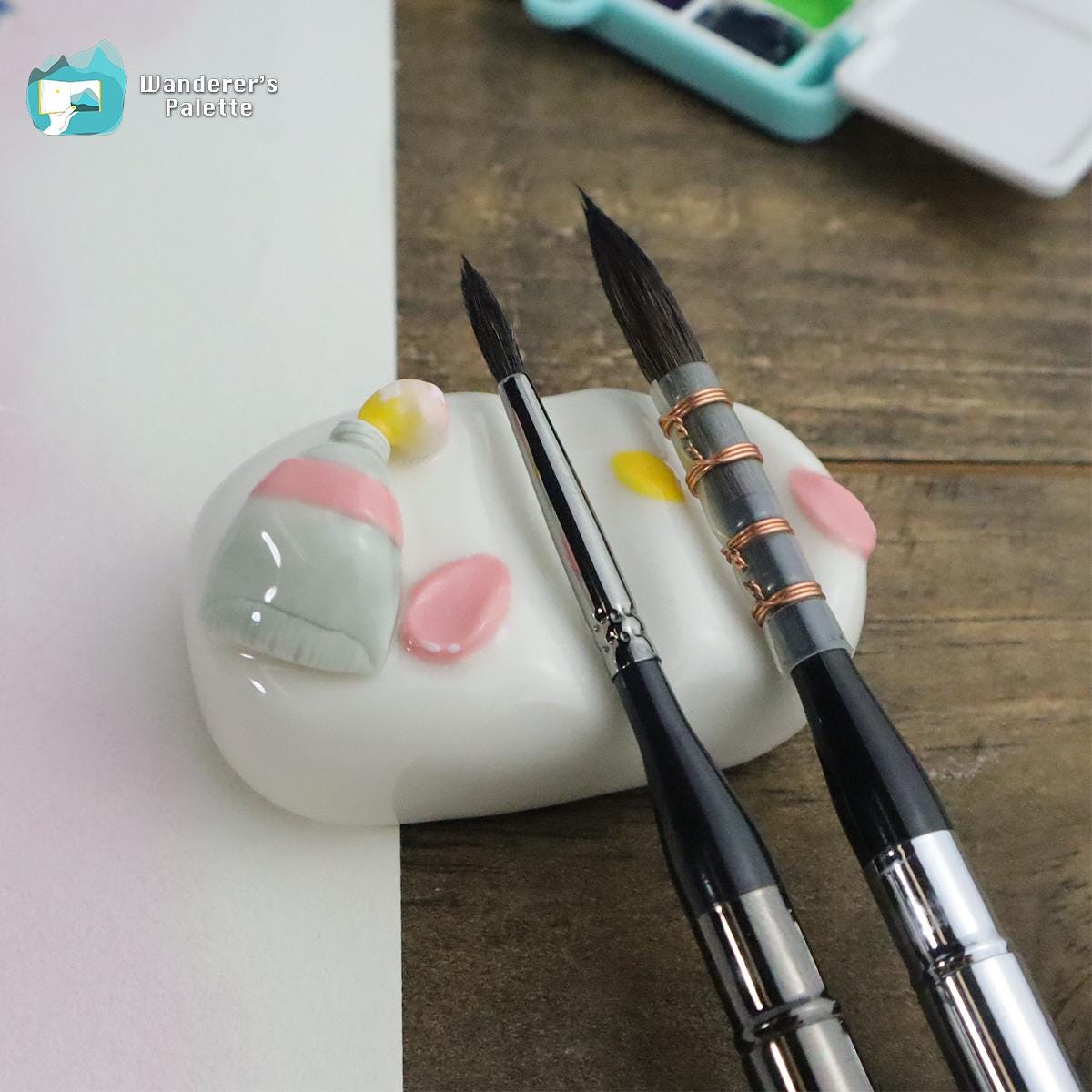 Pos 1: Handmade ceramic brush rest monogrammed - paint brush holder gift for artists
