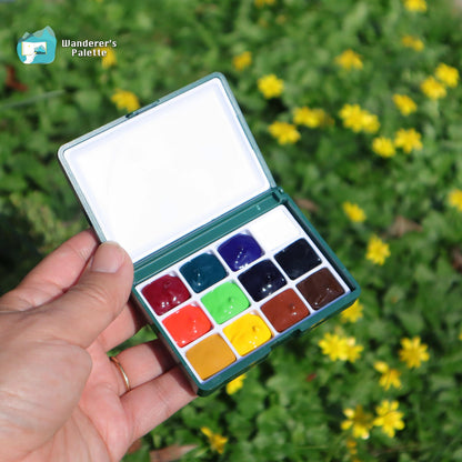 Pocket Watercolor Palette | 12-Well Refillable Travel Palette, Empty or Pre-Filled with Holbein Colors