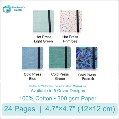 Cotton Paper Watercolor Journal | 100% Cotton 300gsm Travel Sketchbook for Painting & Plein Air, 4.7×4.7"