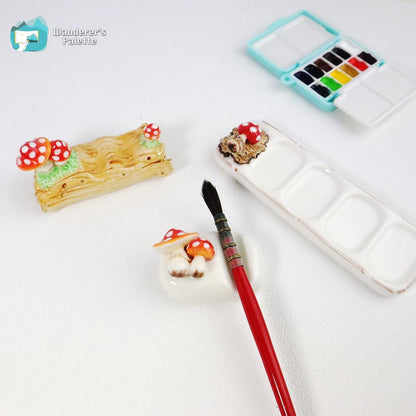 Pos 6: Handmade mushroom brush rest size reference - ceramic artist gift