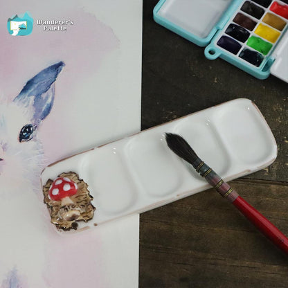 Handmade Ceramic Watercolor Mixing Palette | 5" Travel Size with Mushroom Detail, Artist Gift