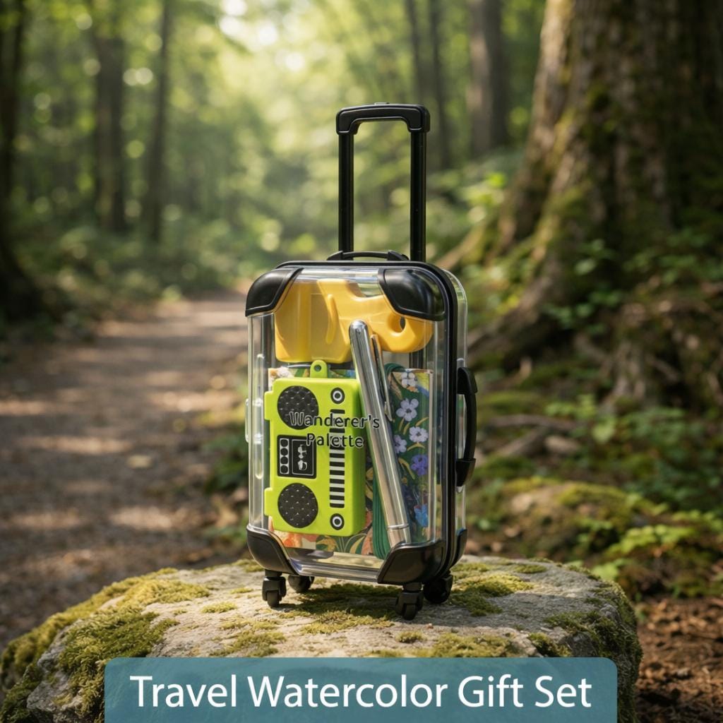 Travel Watercolor Gift Set | Portable Art Kit in Mini Suitcase, Gift for Artists