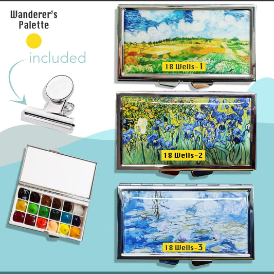 Magnetic Watercolor Travel Palette | 16/18 Hand-Filled Holbein Colors with Ceramic Mixing Surface & Metal Tin