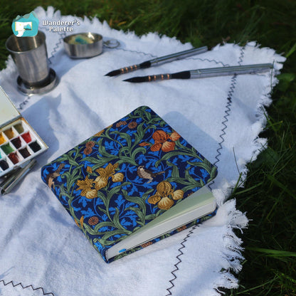Floral Linen Cover Watercolor Journal | 100% Cotton 300gsm Travel Sketchbook, 4.7×4.7"
