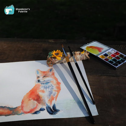 Pos 3: Artist mixing watercolors on handmade ceramic mushroom palette