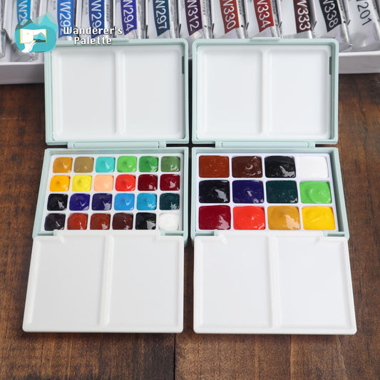 Watercolor Travel Palette | 12/24 Colors | 0.5ml/1ml Pan | Hand-Filled with Professional Holbein Watercolors