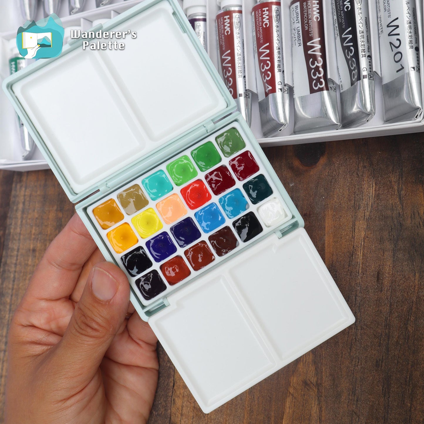Watercolor Travel Palette | 12/24 Colors | 0.5ml/1ml Pan | Hand-Filled with Professional Holbein Watercolors